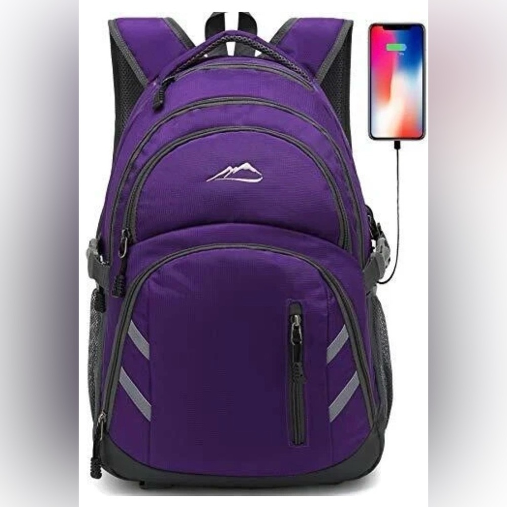 Stylish Purple Laptop Backpack with USB Charging Port